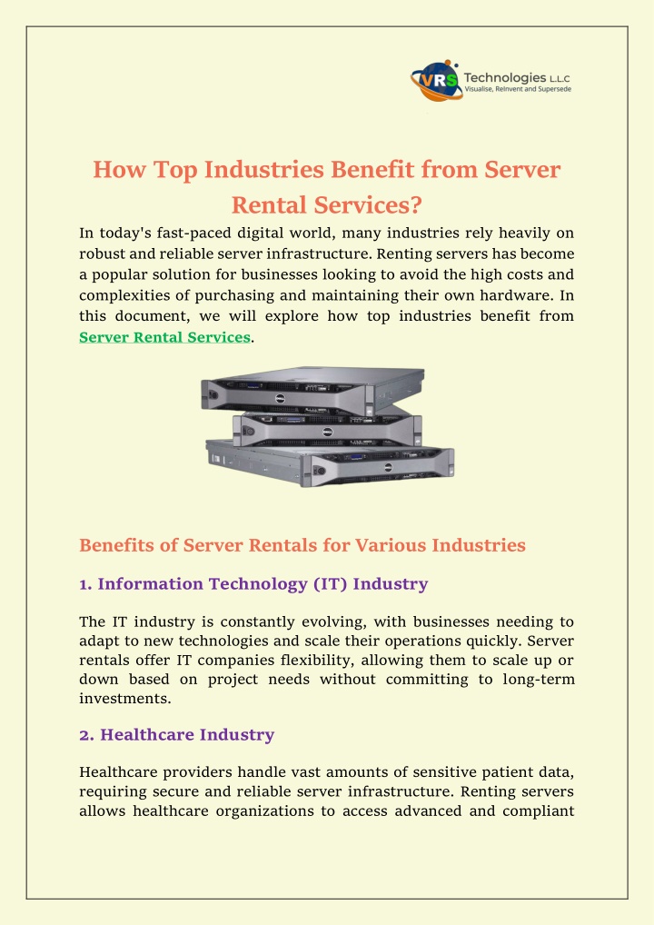 how top industries benefit from server rental