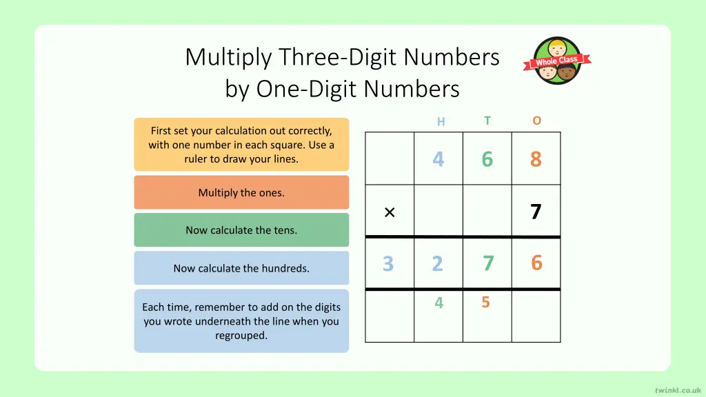 multiply three digit numbers by one digit numbers