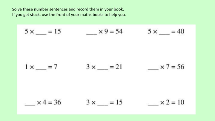 solve these number sentences and record them