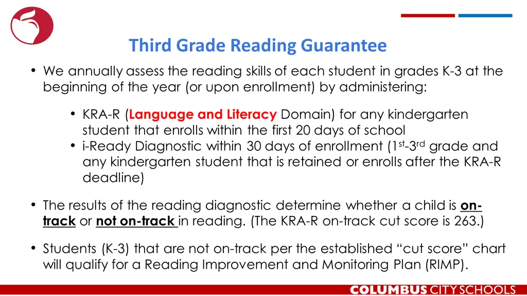 third grade reading guarantee we annually assess