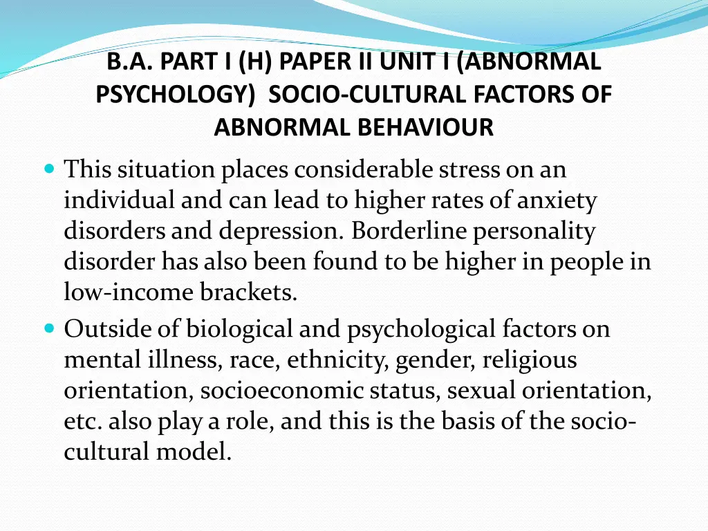 b a part i h paper ii unit i abnormal psychology 2