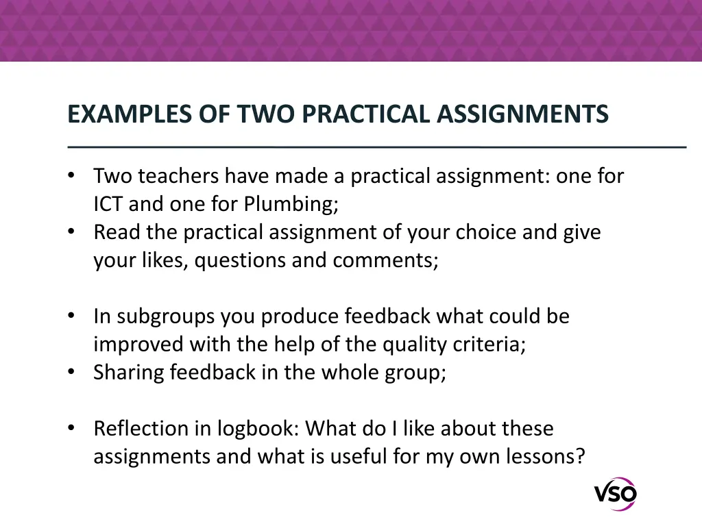 examples of two practical assignments