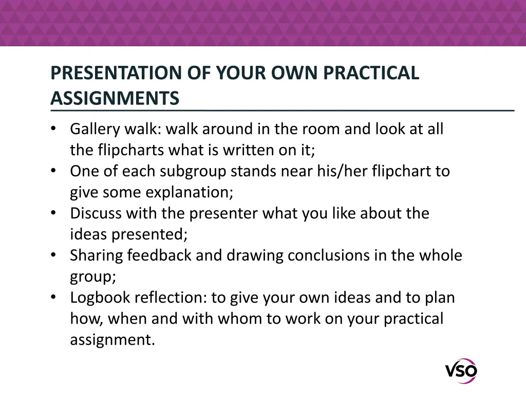 presentation of your own practical assignments