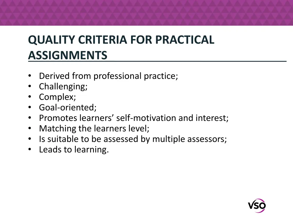 quality criteria for practical assignments