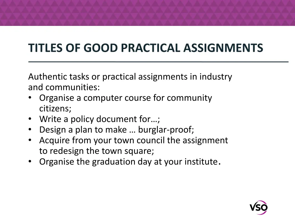 titles of good practical assignments