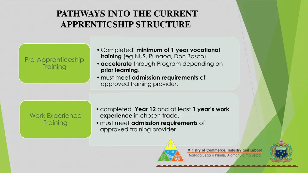 pathways into the current apprenticship structure