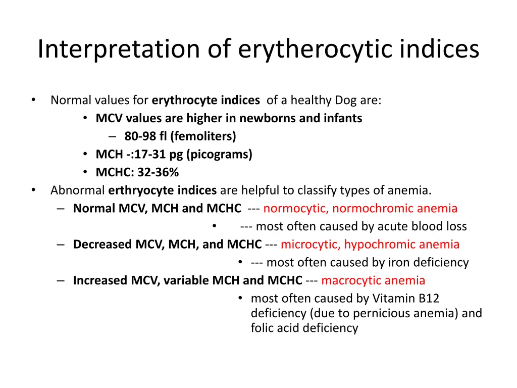 interpretation of erytherocytic indices