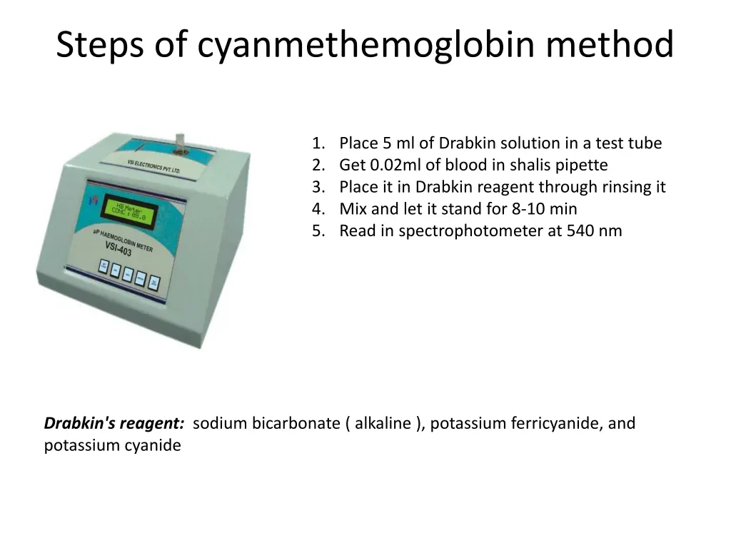 steps of cyanmethemoglobin method