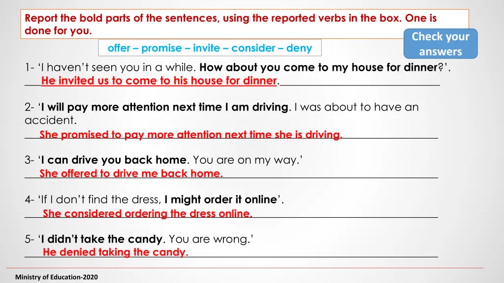 report the bold parts of the sentences using