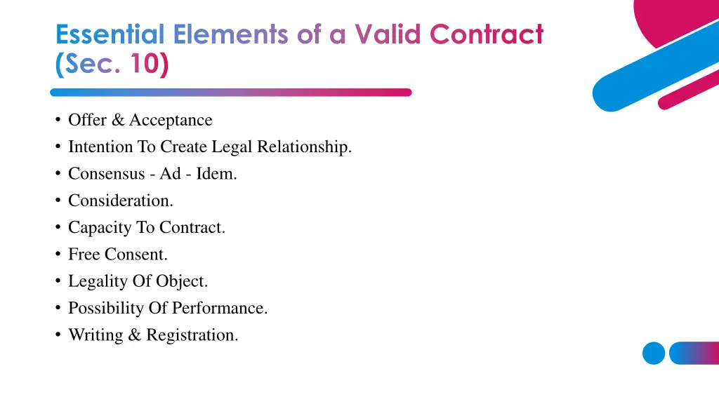 essential elements of a valid contract sec 10