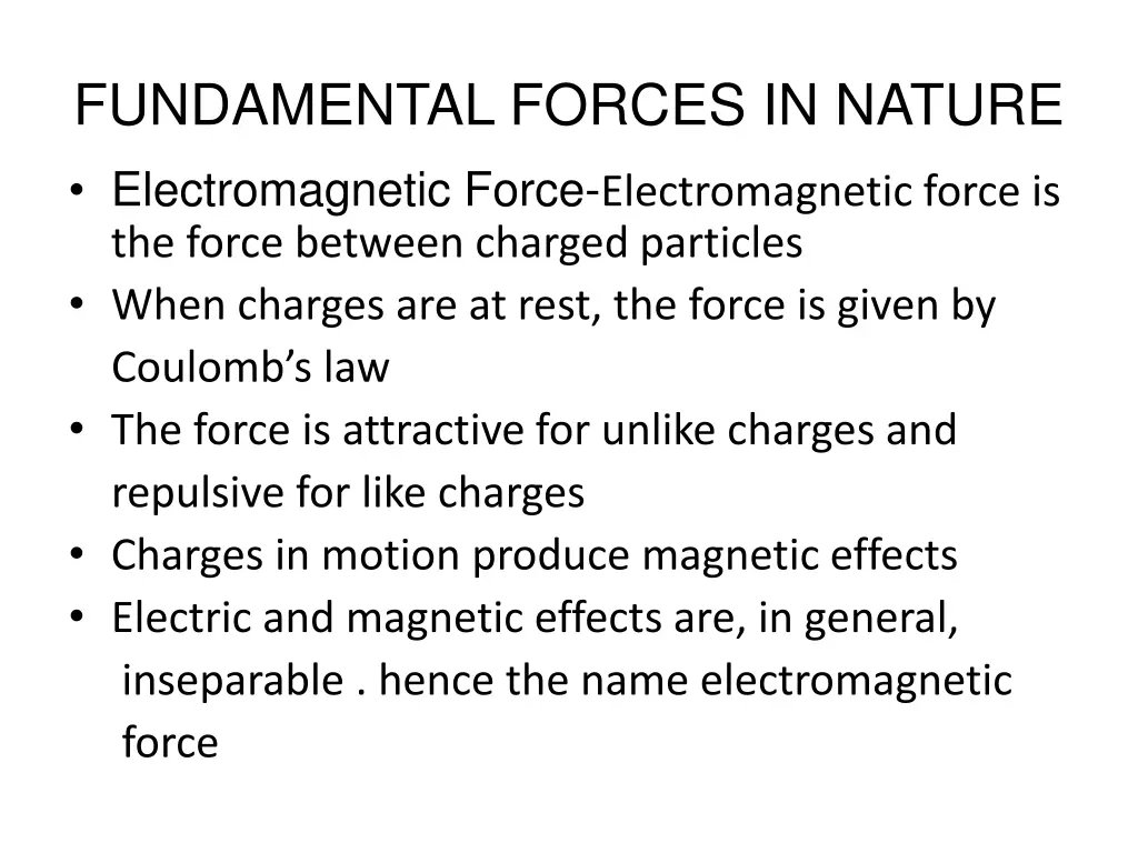 fundamental forces in nature electromagnetic