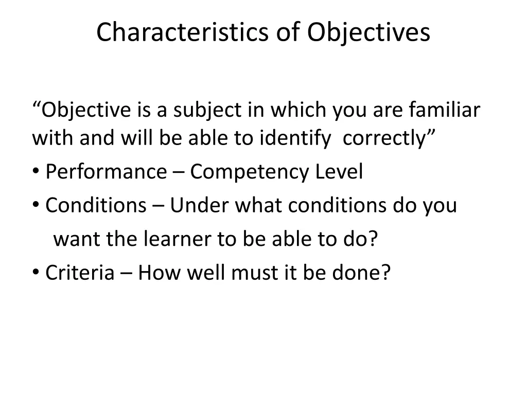 characteristics of objectives