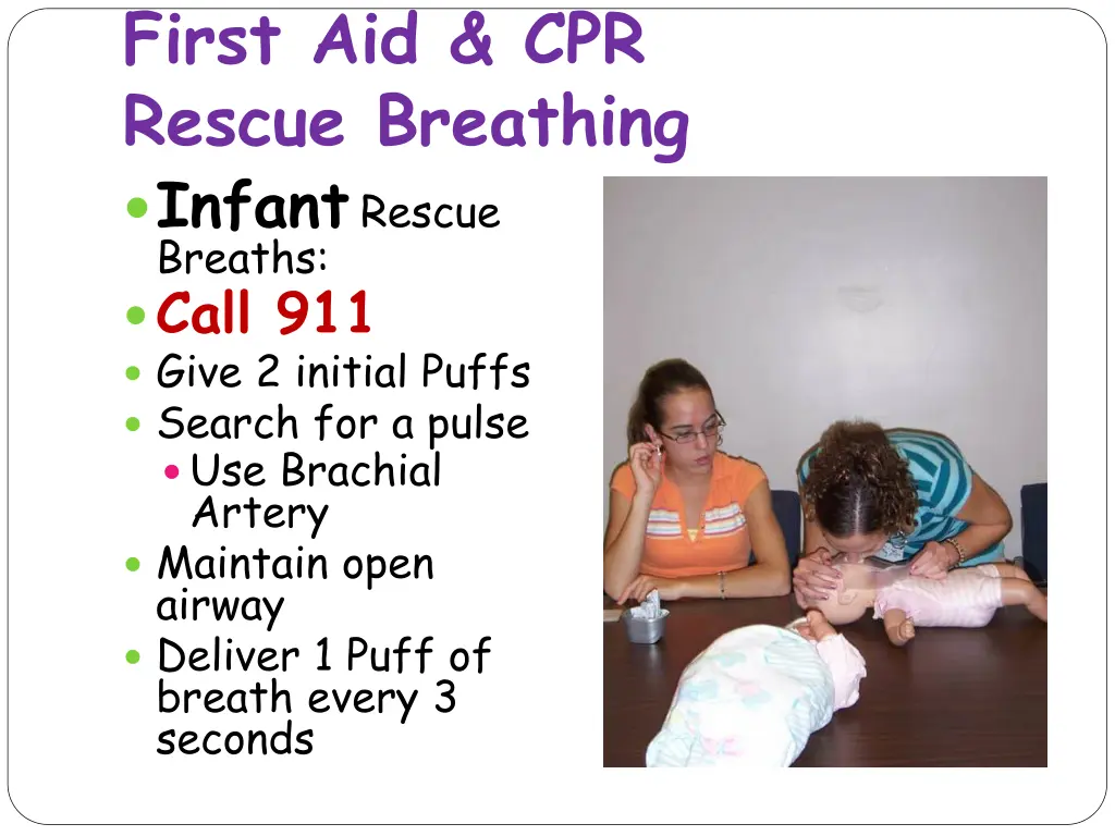 first aid cpr rescue breathing infant rescue