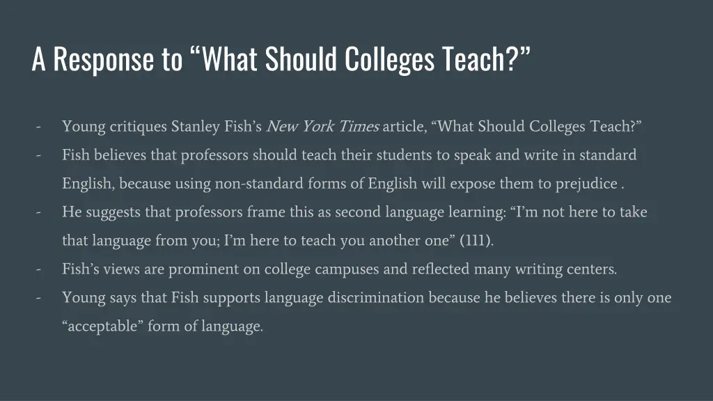 a response to what should colleges teach