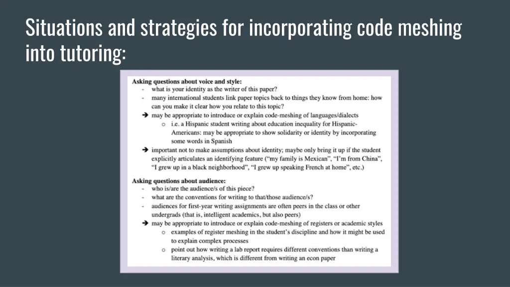 situations and strategies for incorporating code