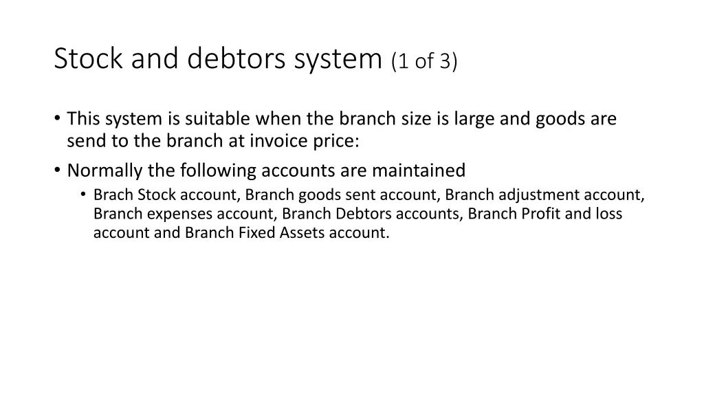 stock and debtors system 1 of 3