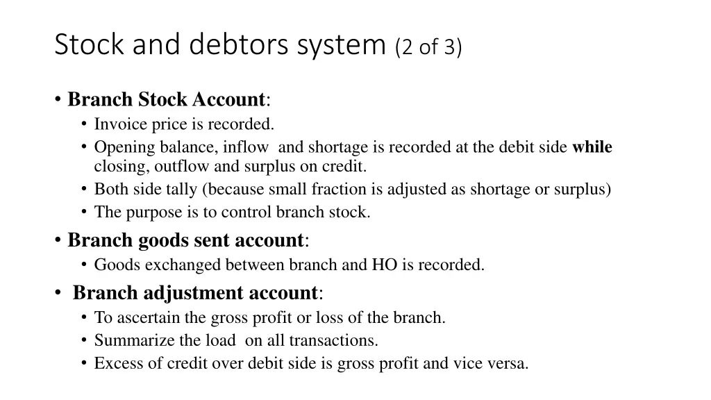 stock and debtors system 2 of 3