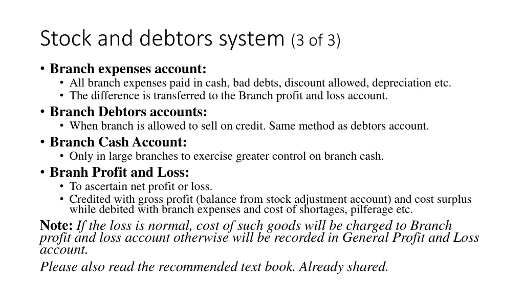 stock and debtors system 3 of 3