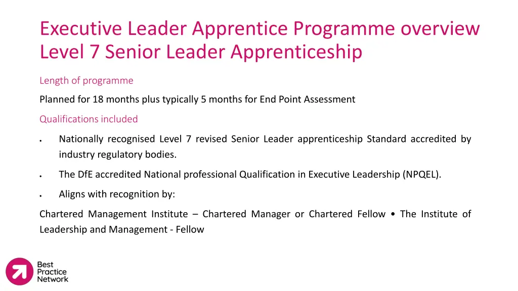 executive leader apprentice programme overview