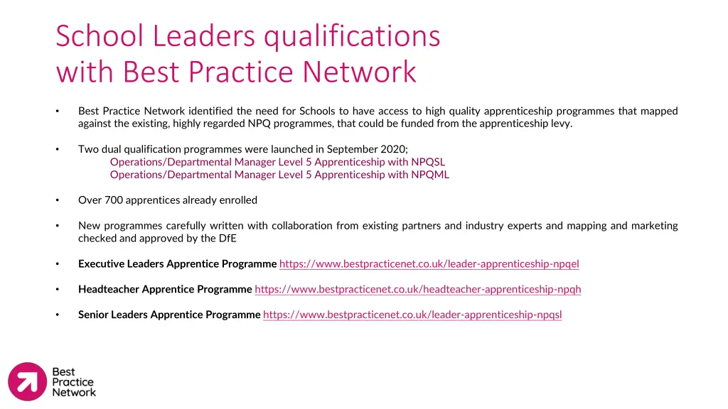 school leaders qualifications with best practice