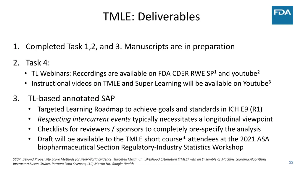 tmle deliverables