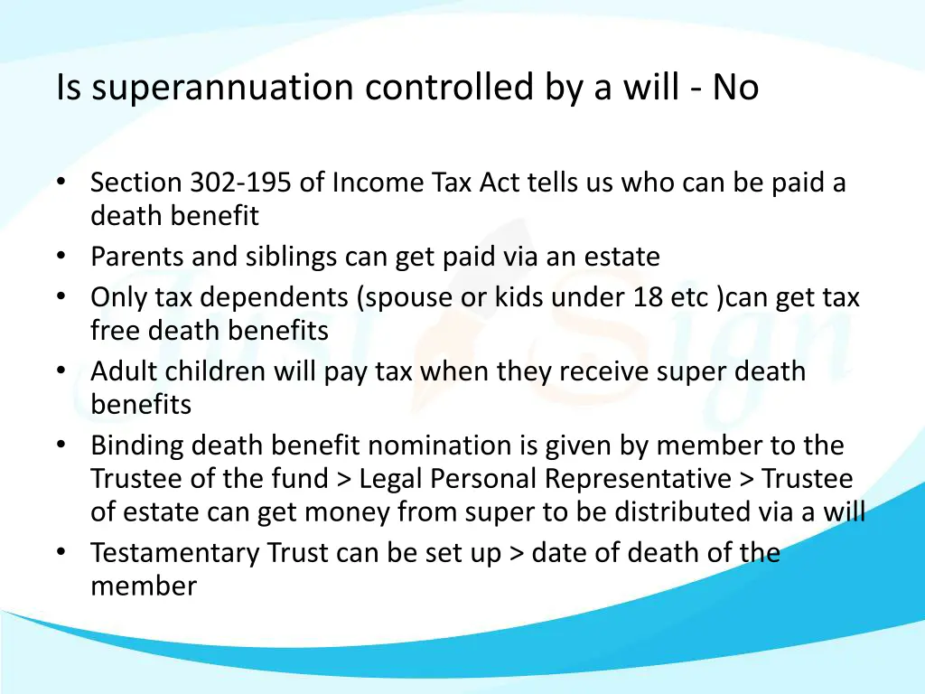 is superannuation controlled by a will no