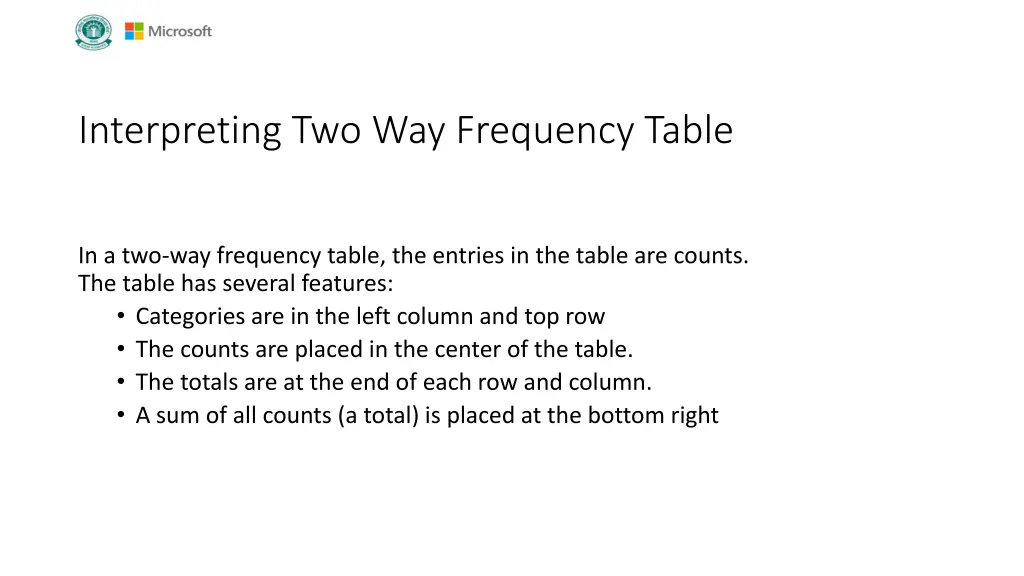 interpreting two way frequency table