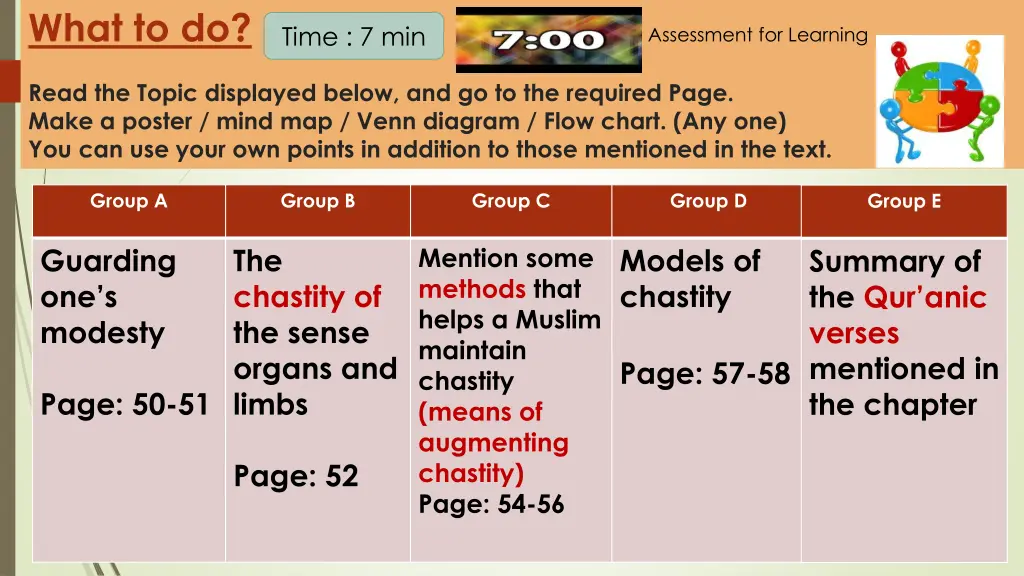 what to do ass assessment for learning time 7 min