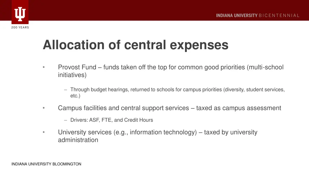 allocation of central expenses