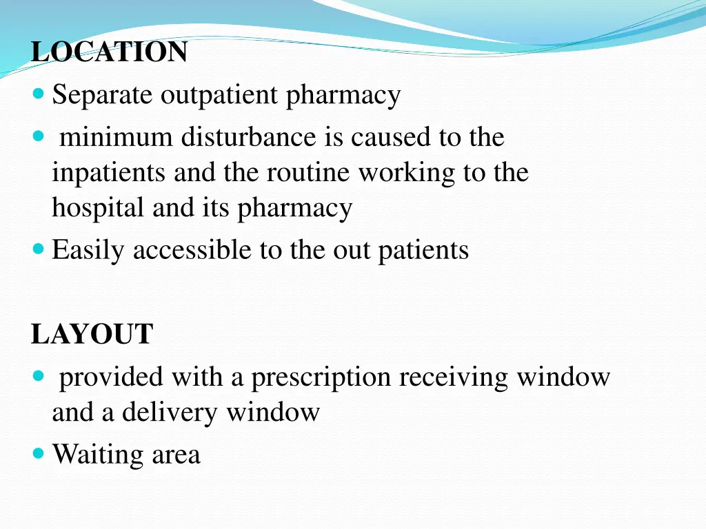 location separate outpatient pharmacy minimum