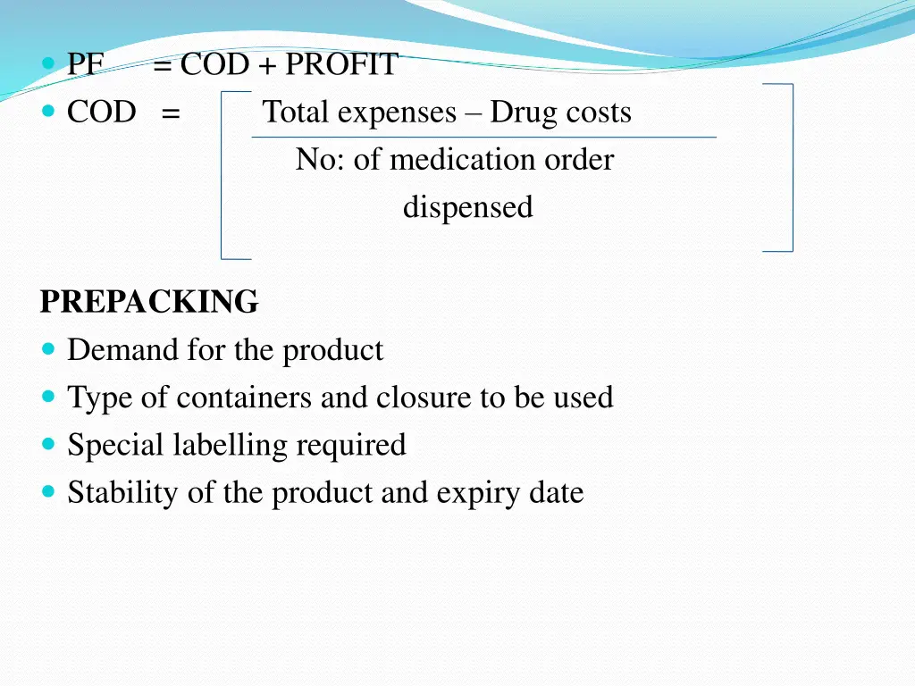 pf cod profit cod total expenses drug costs