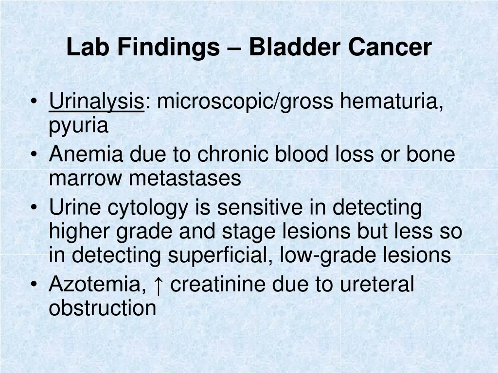 lab findings bladder cancer