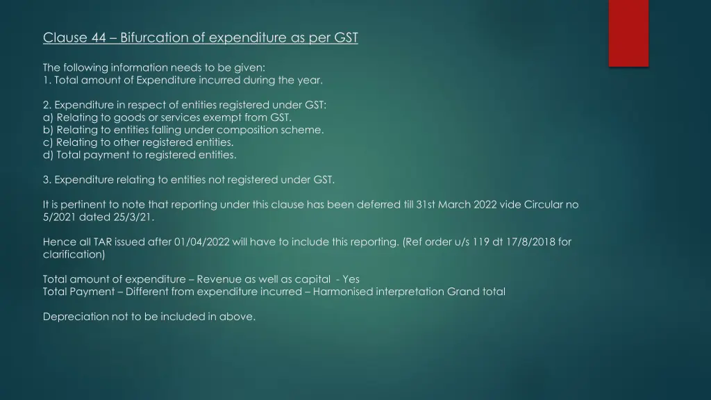 clause 44 bifurcation of expenditure as per gst