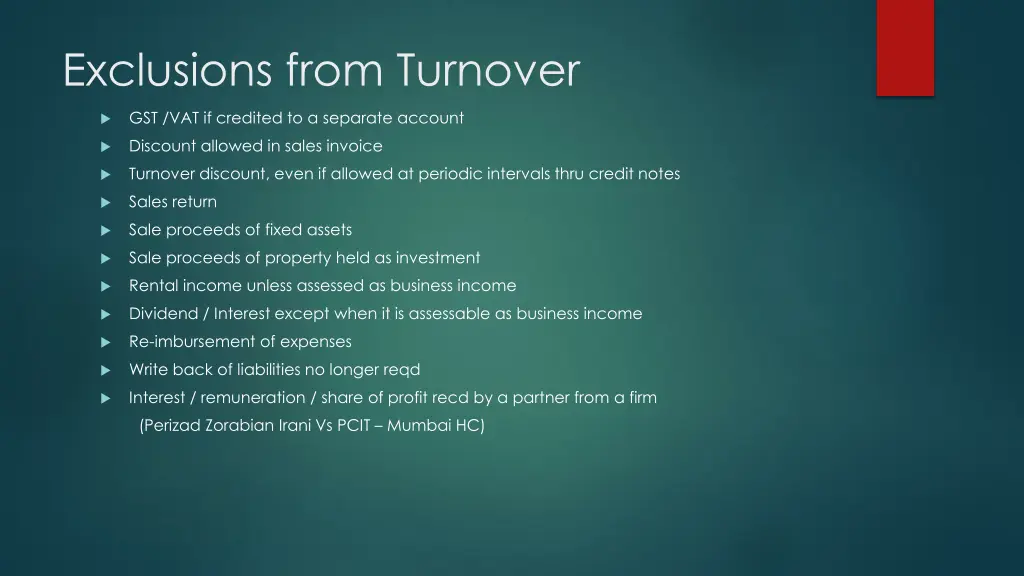 exclusions from turnover