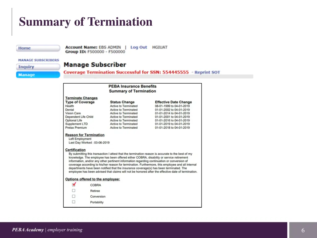 summary of termination