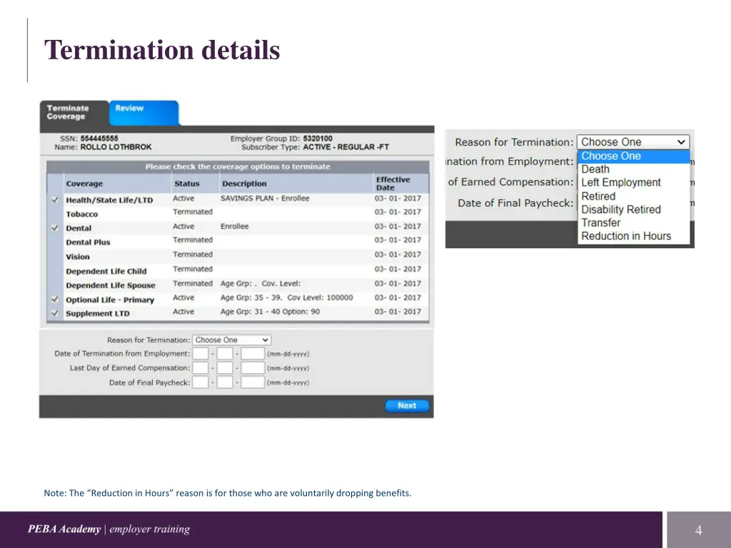 termination details