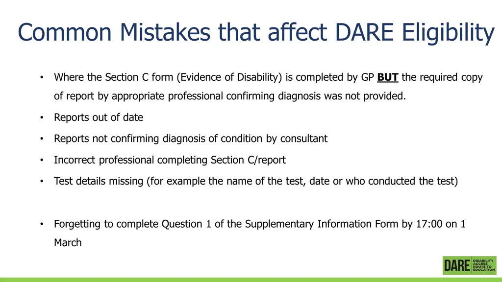 common mistakes that affect dare eligibility