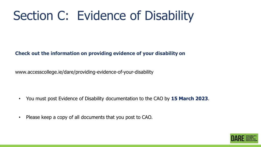 section c evidence of disability