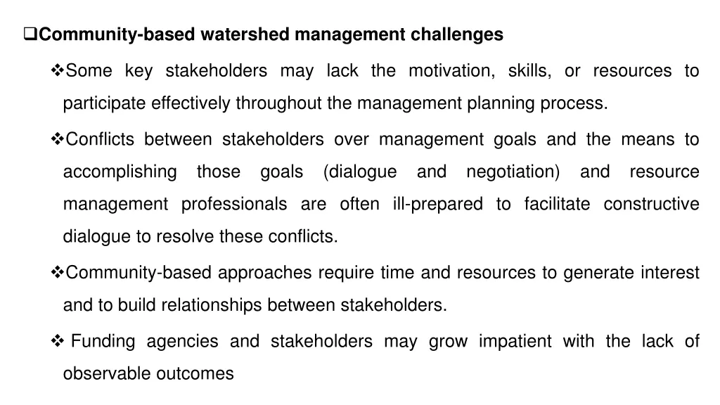 community based watershed management challenges