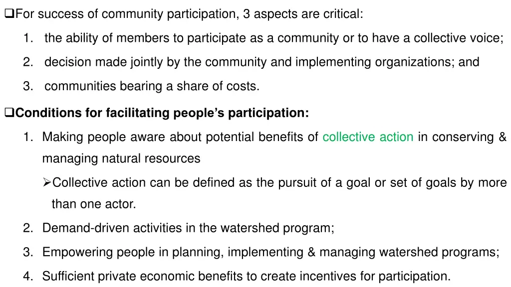 for success of community participation 3 aspects