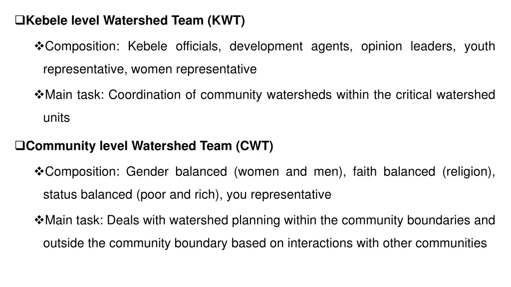 kebele level watershed team kwt