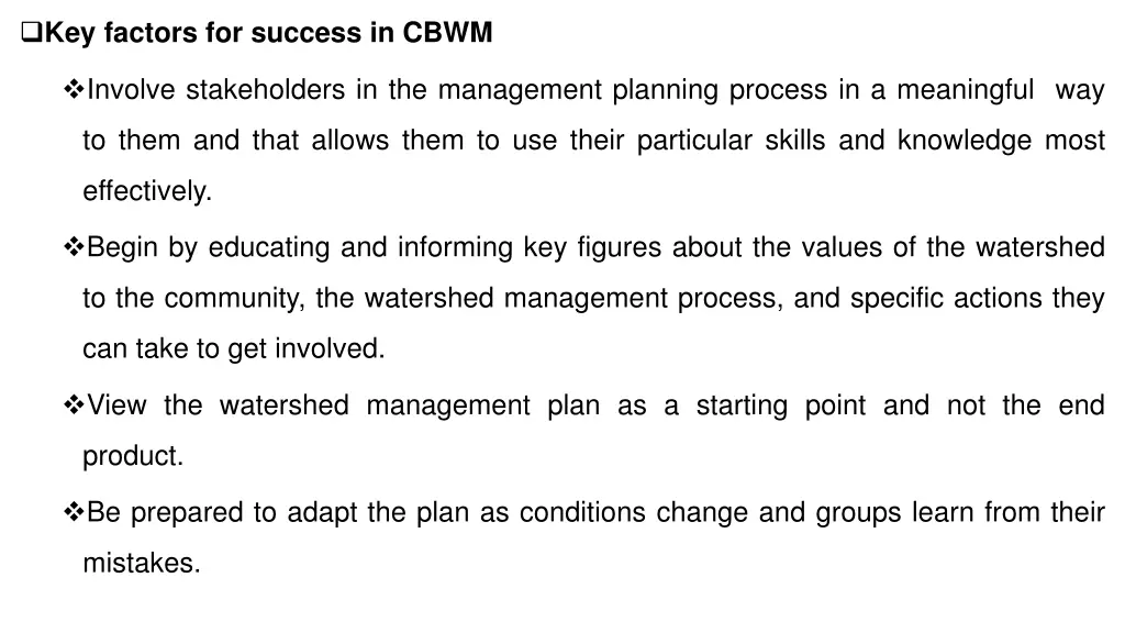 key factors for success in cbwm