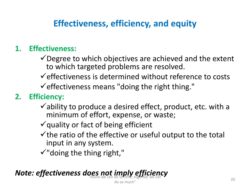 effectiveness efficiency and equity