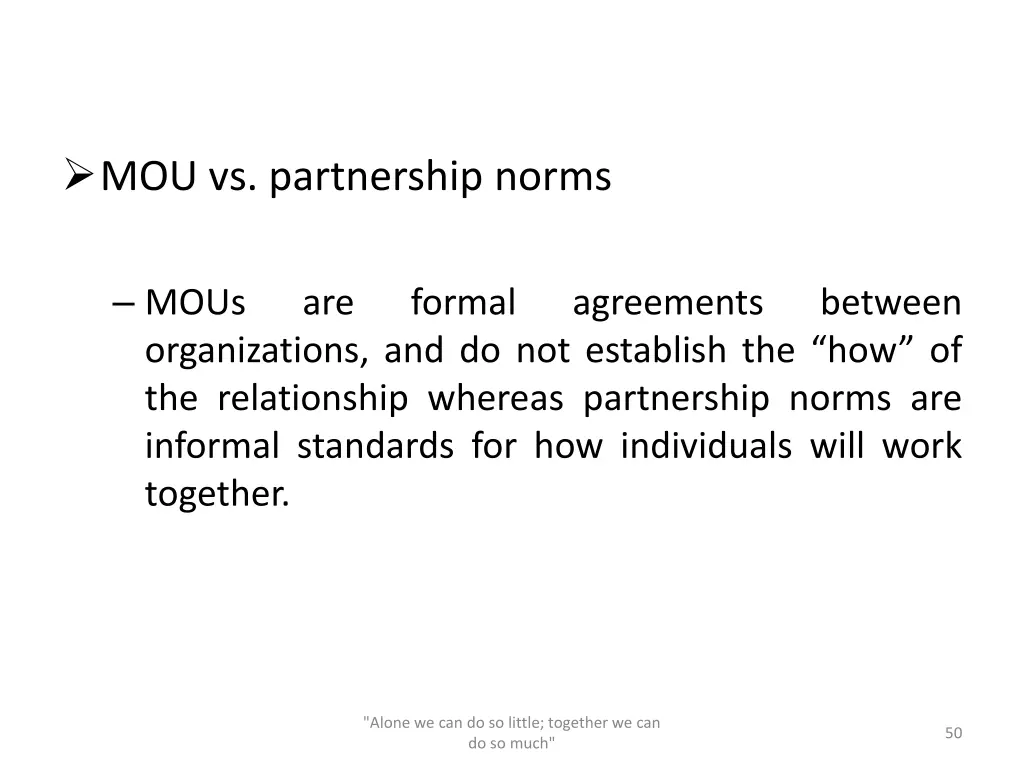 mou vs partnership norms