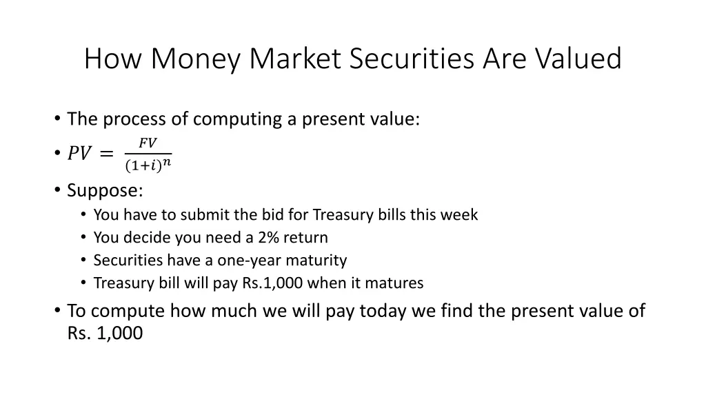 how money market securities are valued