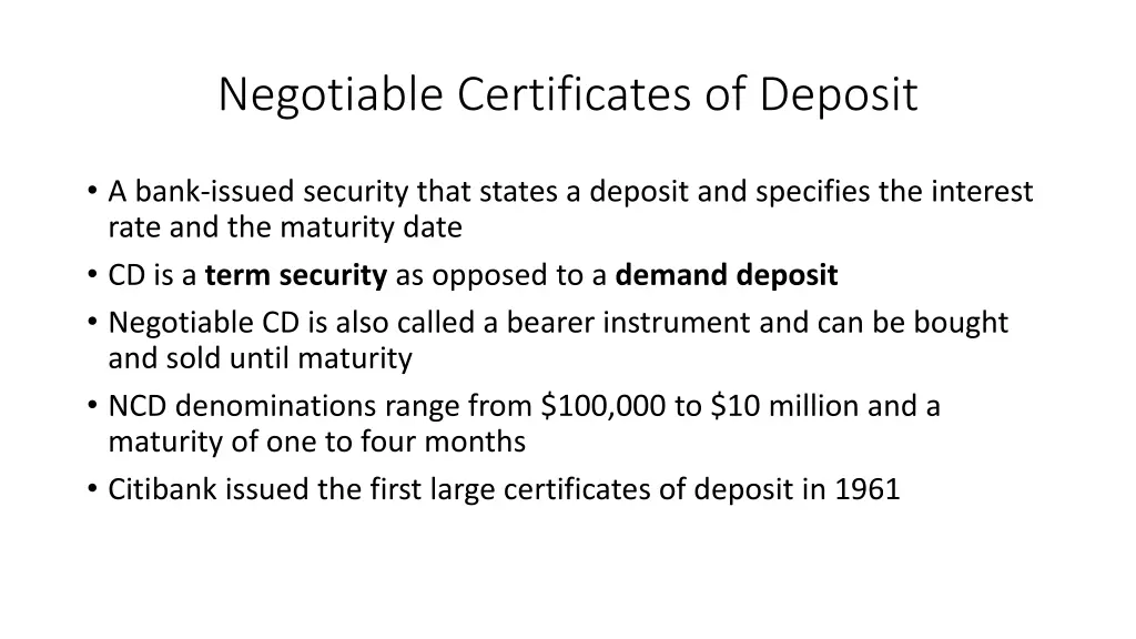 negotiable certificates of deposit