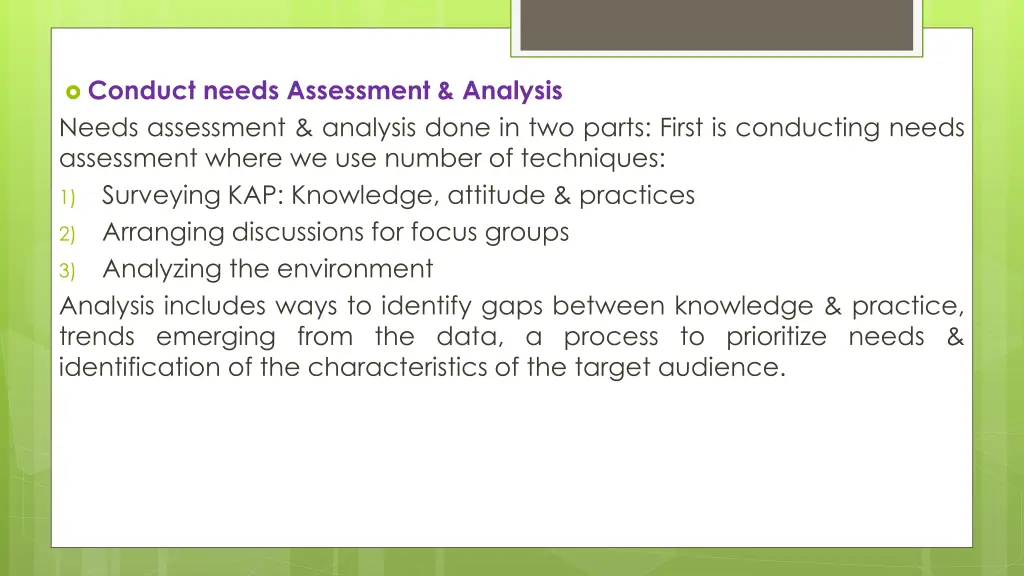 conduct needs assessment analysis needs