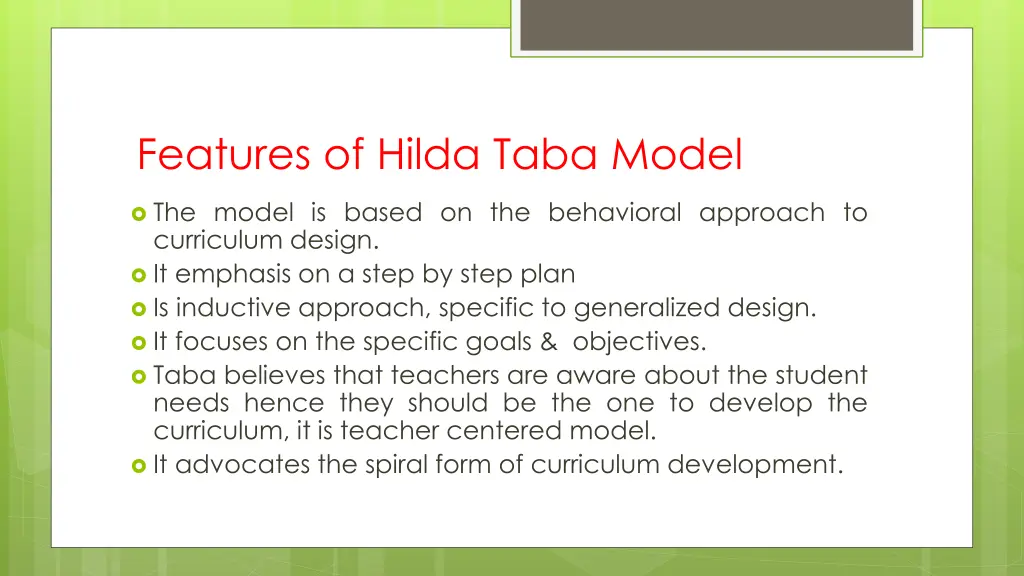 features of hilda taba model