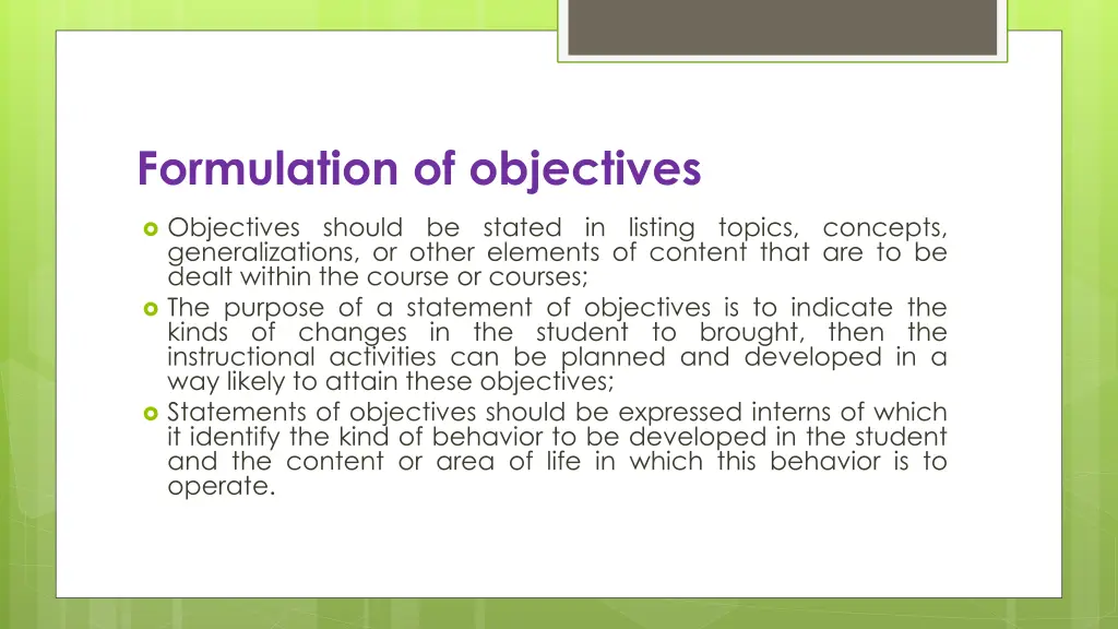 formulation of objectives