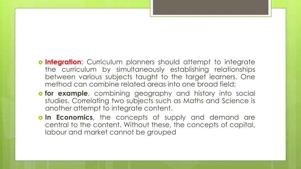 integration curriculum planners should attempt